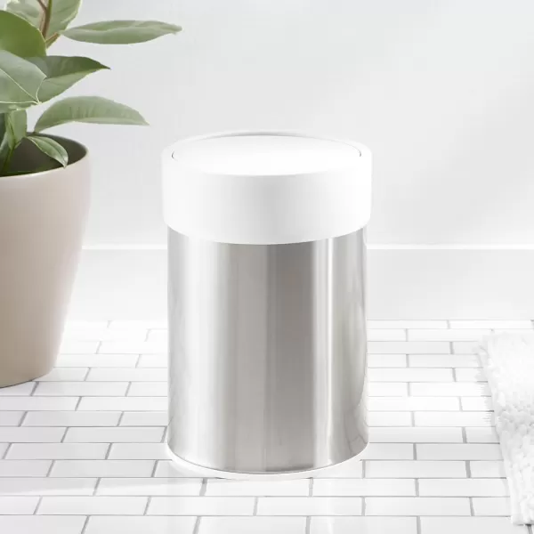 Amazon Basics Stainless Steel Trash Waste Can with Lid WhiteWhite Waste Can