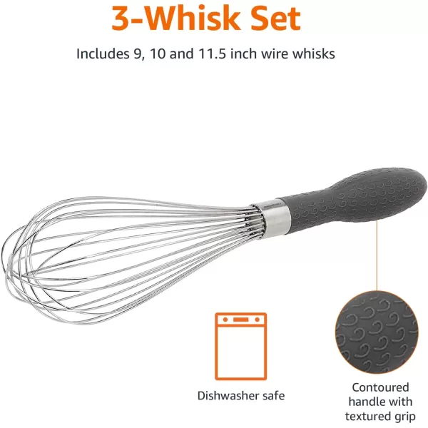 Amazon Basics Stainless Steel Wire Whisk Set  3PieceAmazon Basics Stainless Steel Wire Whisk Set  3Piece
