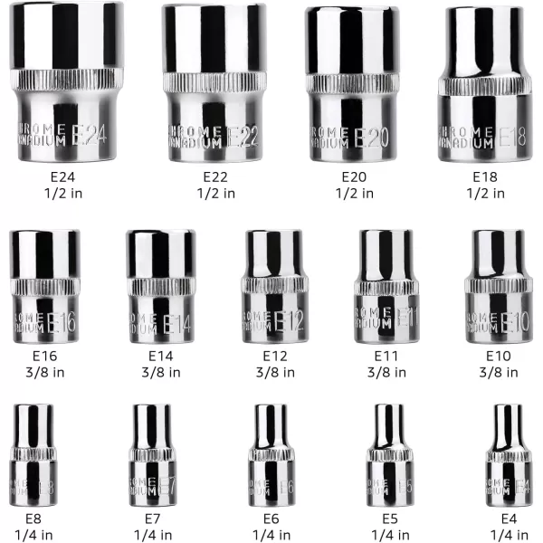 Amazon Basics Star Socket Set 14 38 12  14Piece14Inch Drive 14Piece
