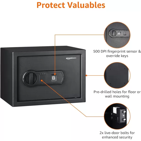 Amazon Basics Steel Home Security Electronic Safe with Programmable Keypad Lock Secure Documents Jewelry Valuables 12 Cubic Feet Black 13W x 13D x 142H05 Cubic Feet Fingerprint Lock