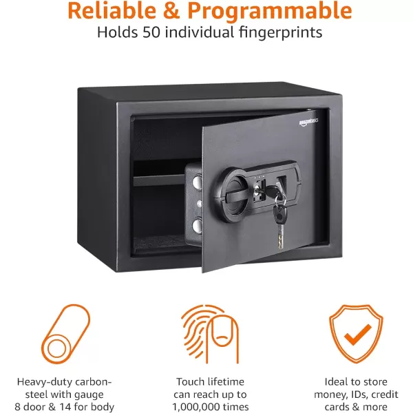 Amazon Basics Steel Home Security Electronic Safe with Programmable Keypad Lock Secure Documents Jewelry Valuables 12 Cubic Feet Black 13W x 13D x 142H05 Cubic Feet Fingerprint Lock