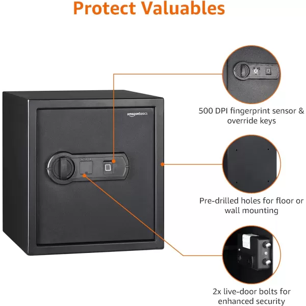 Amazon Basics Steel Home Security Electronic Safe with Programmable Keypad Lock Secure Documents Jewelry Valuables 12 Cubic Feet Black 13W x 13D x 142H12 Cubic Feet Fingerprint Lock