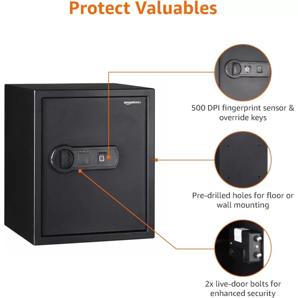 Amazon Basics Steel Home Security Electronic Safe with Programmable Keypad Lock Secure Documents Jewelry Valuables 12 Cubic Feet Black 13W x 13D x 142H152 Cubic Feet Fingerprint Lock