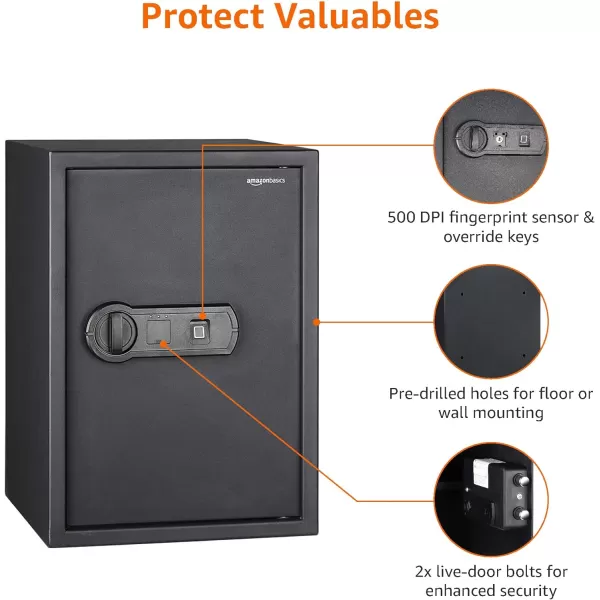 Amazon Basics Steel Home Security Electronic Safe with Programmable Keypad Lock Secure Documents Jewelry Valuables 12 Cubic Feet Black 13W x 13D x 142H18 Cubic Feet Fingerprint Lock