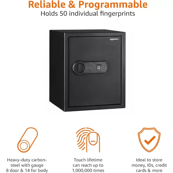 Amazon Basics Steel Home Security Electronic Safe with Programmable Keypad Lock Secure Documents Jewelry Valuables 12 Cubic Feet Black 13W x 13D x 142H152 Cubic Feet Fingerprint Lock