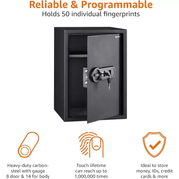 Amazon Basics Steel Home Security Electronic Safe with Programmable Keypad Lock Secure Documents Jewelry Valuables 12 Cubic Feet Black 13W x 13D x 142H18 Cubic Feet Fingerprint Lock