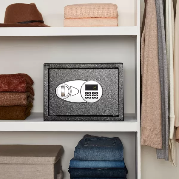 Amazon Basics Steel Security Safe with Programmable Electronic Keypad  Secure Cash Jewelry ID Documents  Black 1 Cubic Feet 1693W x 1457D x 906H05 Cubic Feet