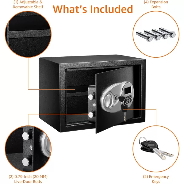 Amazon Basics Steel Security Safe with Programmable Electronic Keypad  Secure Cash Jewelry ID Documents  Black 1 Cubic Feet 1693W x 1457D x 906H05 Cubic Feet