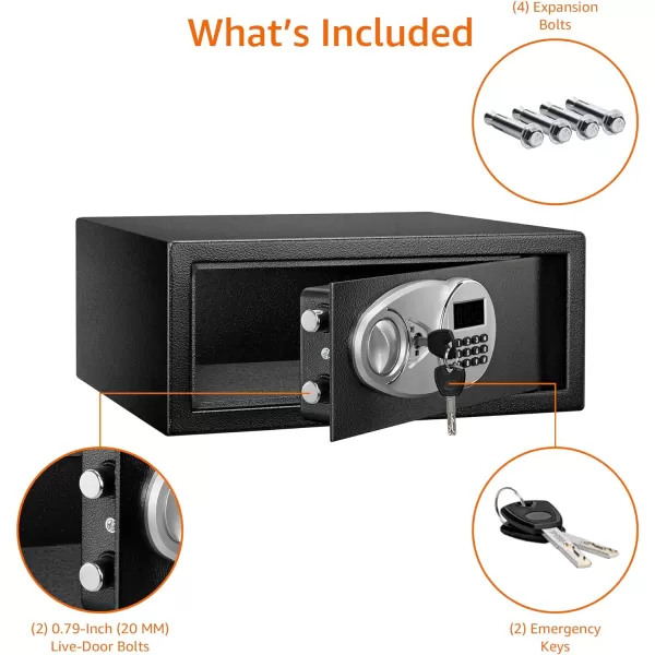 Amazon Basics Steel Security Safe with Programmable Electronic Keypad  Secure Cash Jewelry ID Documents  Black 1 Cubic Feet 1693W x 1457D x 906H07 Cubic Feet