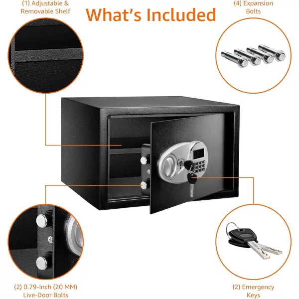 Amazon Basics Steel Security Safe with Programmable Electronic Keypad  Secure Cash Jewelry ID Documents  Black 1 Cubic Feet 1693W x 1457D x 906H12 Cubic Feet