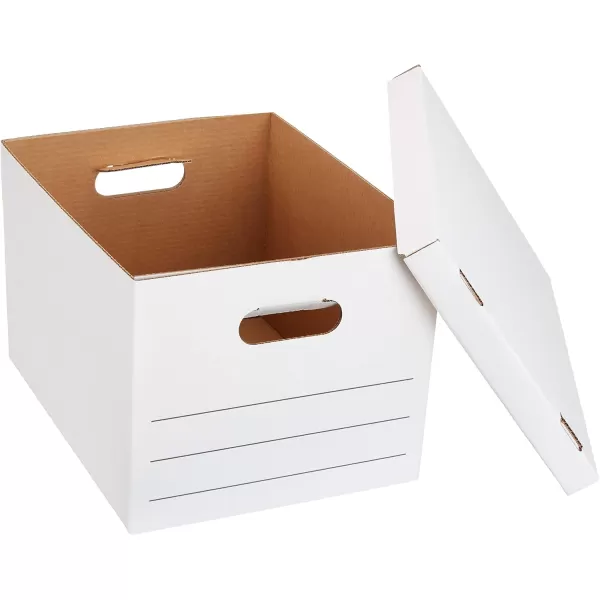 Amazon Basics Storage and Filing Boxes With Lid and Handles LegalLetter Size Basic Duty Pack of 20 White 162 L x 125 W x 105 H20Pack Basic Duty