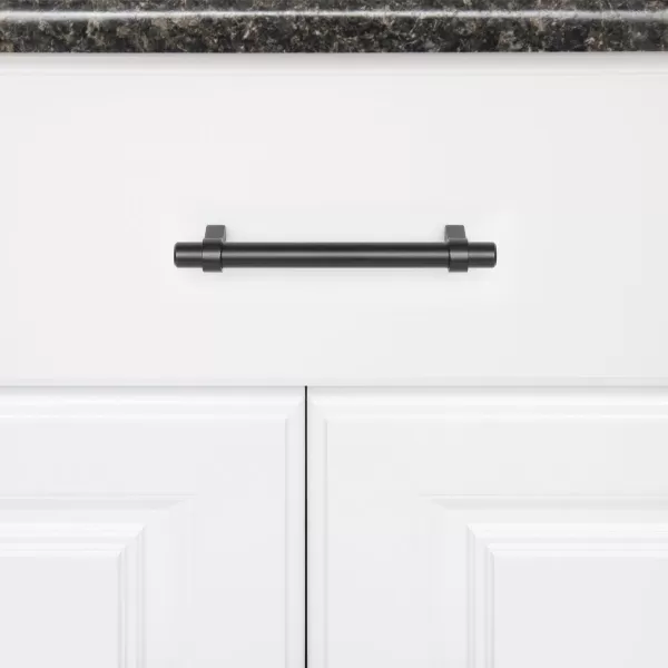 Amazon Basics Straight Bar Cabinet Handle 663inch Length 5inch Hole Center Flat Black 10PackFlat Black Standard Packaging