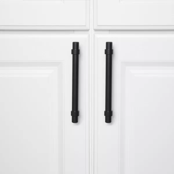 Amazon Basics Straight Bar Cabinet Handle 663inch Length 5inch Hole Center Flat Black 10PackFlat Black Standard Packaging