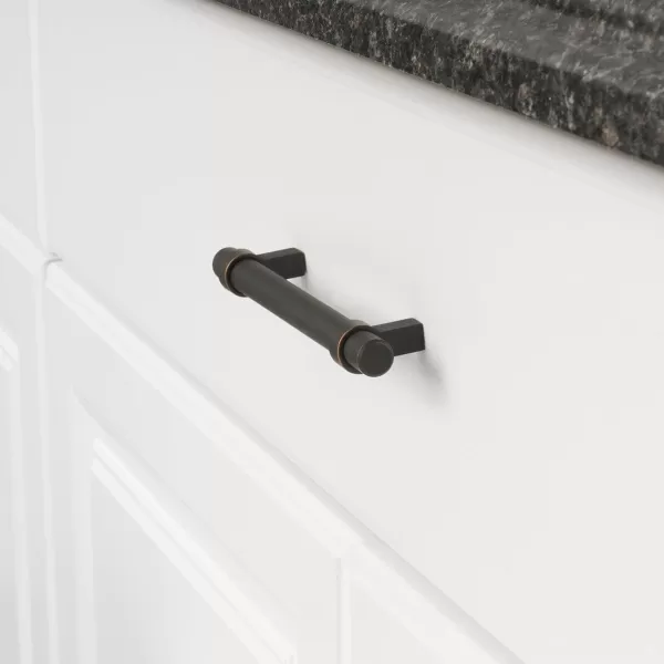 Amazon Basics Straight Bar Cabinet Handle 663inch Length 5inch Hole Center Flat Black 10PackOil Rubbed Bronze Standard Packaging