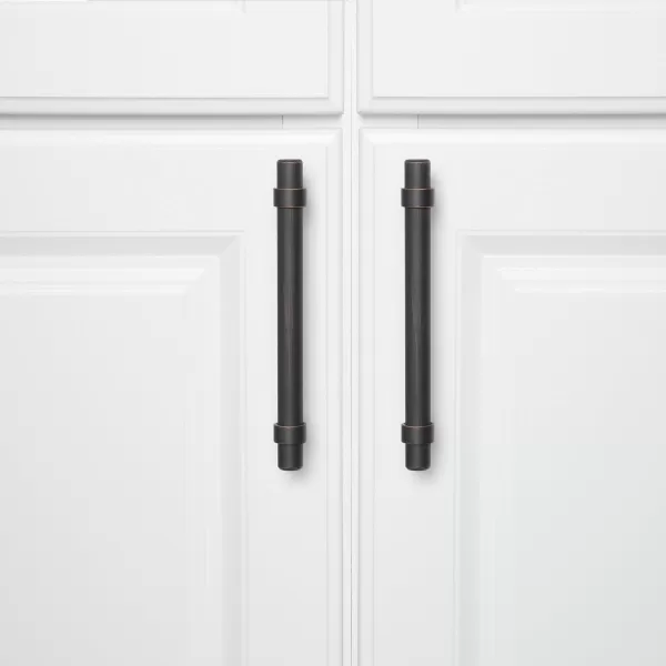 Amazon Basics Straight Bar Cabinet Handle 663inch Length 5inch Hole Center Flat Black 10PackOil Rubbed Bronze Standard Packaging