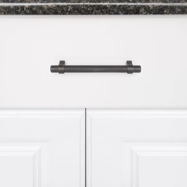 Amazon Basics Straight Bar Cabinet Handle 663inch Length 5inch Hole Center Flat Black 10PackOil Rubbed Bronze Standard Packaging