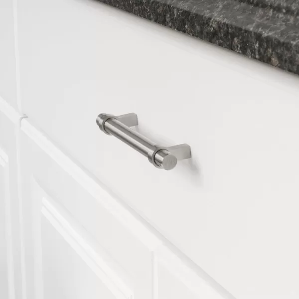 Amazon Basics Straight Bar Cabinet Handle 663inch Length 5inch Hole Center Flat Black 10PackSatin Nickel Standard Packaging