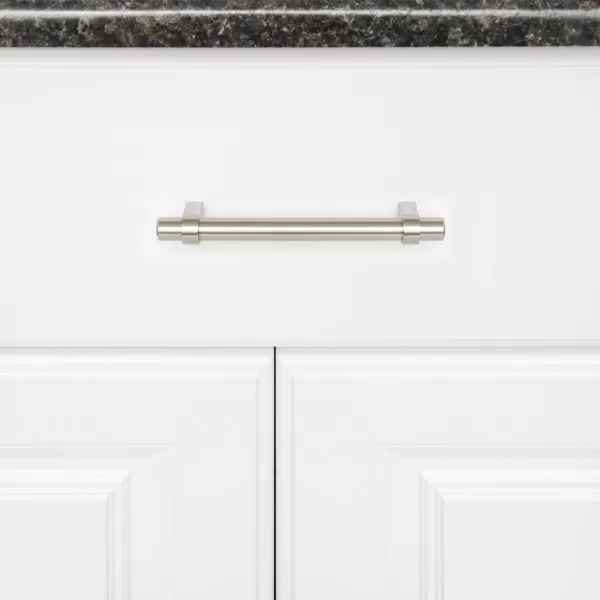 Amazon Basics Straight Bar Cabinet Handle 663inch Length 5inch Hole Center Flat Black 10PackSatin Nickel Standard Packaging