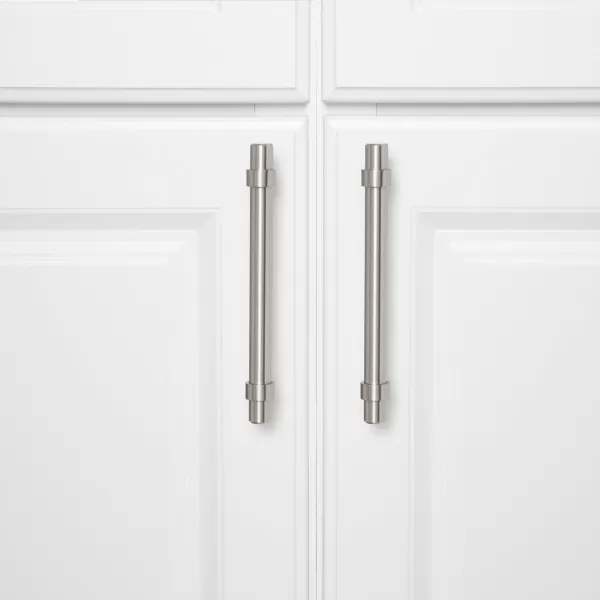 Amazon Basics Straight Bar Cabinet Handle 663inch Length 5inch Hole Center Flat Black 10PackSatin Nickel Standard Packaging