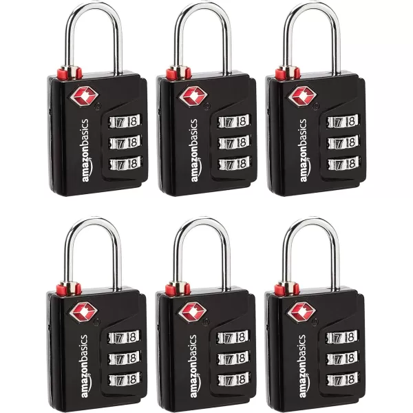 Amazon Basics TSA Accepted Cable 3Digit Combination Lock Black 2Pack6 Pack 3Digit Combination Lock with Search Alert