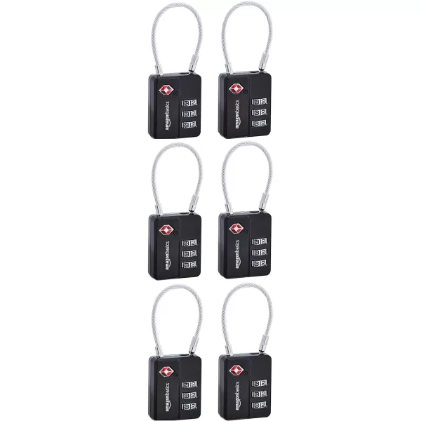 Amazon Basics TSA Accepted Cable 3Digit Combination Lock Black 2Pack6 Pack Portable Lock