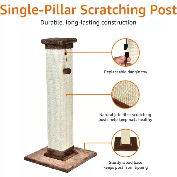 Amazon Basics Tall Cat Scratching Post with Jute Fiber and Brown Carpet Large 1575 L x 1575 W x 3543 HBrown Carpet Premium Scratching Post