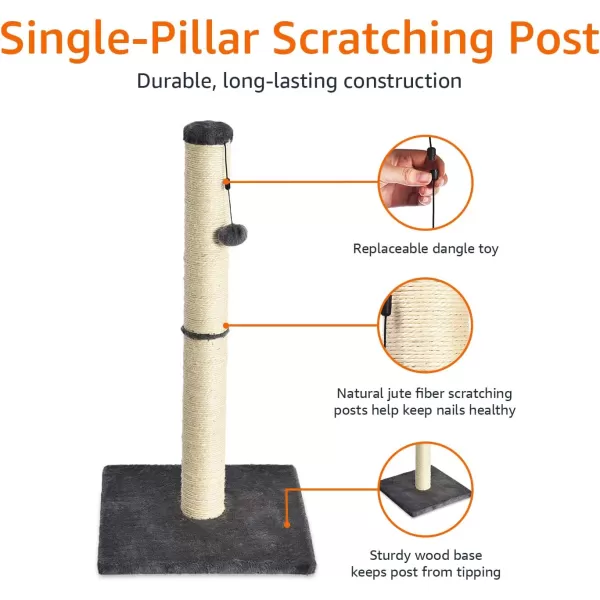 Amazon Basics Tall Cat Scratching Post with Jute Fiber and Brown Carpet Large 1575 L x 1575 W x 3543 HGrey Scratching Post