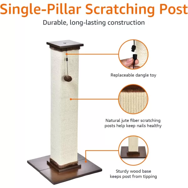 Amazon Basics Tall Cat Scratching Post with Jute Fiber and Brown Carpet Large 1575 L x 1575 W x 3543 HWood Premium Scratching Post