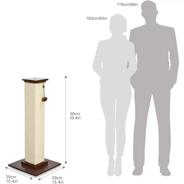 Amazon Basics Tall Cat Scratching Post with Jute Fiber and Brown Carpet Large 1575 L x 1575 W x 3543 HWood Premium Scratching Post