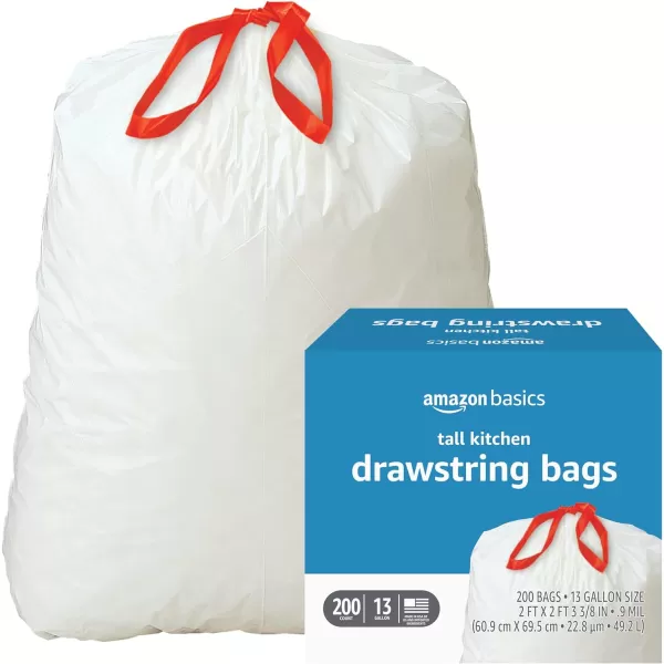 Amazon Basics Tall Kitchen Drawstring Trash Bags 13 Gallon Unscented 120 Count Previously Solimo200 Count Pack of 1