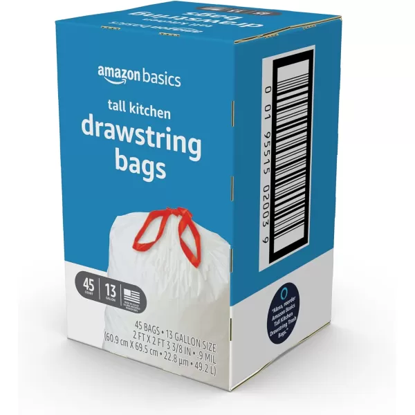 Amazon Basics Tall Kitchen Drawstring Trash Bags 13 Gallon Unscented 120 Count Previously Solimo45 Count Pack of 1