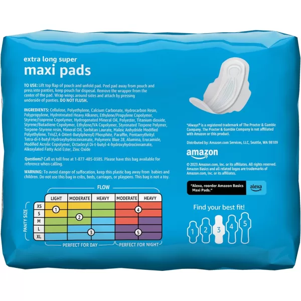 Amazon Basics Thick Maxi Pads with FlexiWings for Periods Extra Heavy Overnight Absorbency Unscented Size 5 20 Count 1 Pack Previously SolimoSize 3