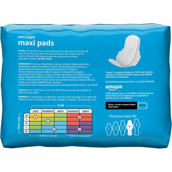 Amazon Basics Thick Maxi Pads with FlexiWings for Periods Extra Heavy Overnight Absorbency Unscented Size 5 20 Count 1 Pack Previously SolimoSize 4