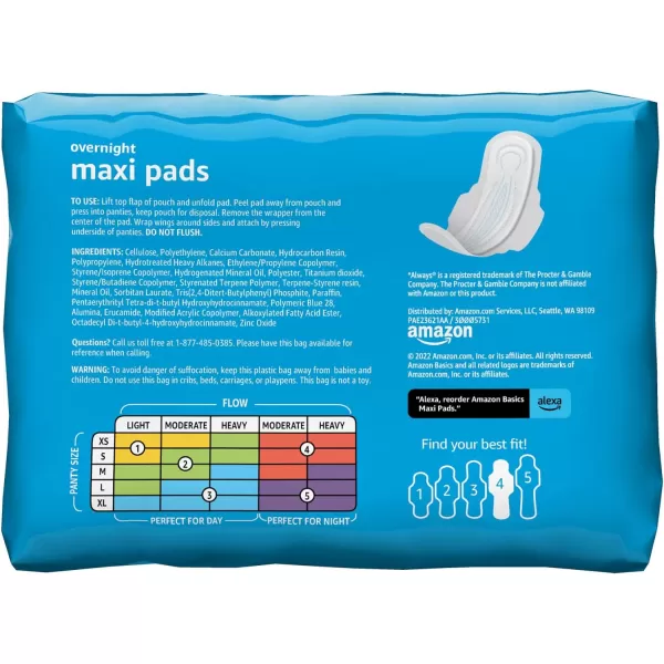 Amazon Basics Thick Maxi Pads with FlexiWings for Periods Extra Heavy Overnight Absorbency Unscented Size 5 20 Count 1 Pack Previously SolimoSize 4