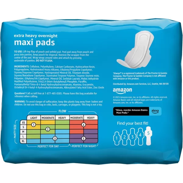 Amazon Basics Thick Maxi Pads with FlexiWings for Periods Extra Heavy Overnight Absorbency Unscented Size 5 20 Count 1 Pack Previously SolimoSize 5