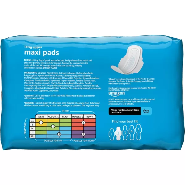 Amazon Basics Thick Maxi Pads with FlexiWings for Periods Long Length Super Absorbency Unscented Size 2 32 Count 1 Pack Previously Solimo32 Count Pack of 4