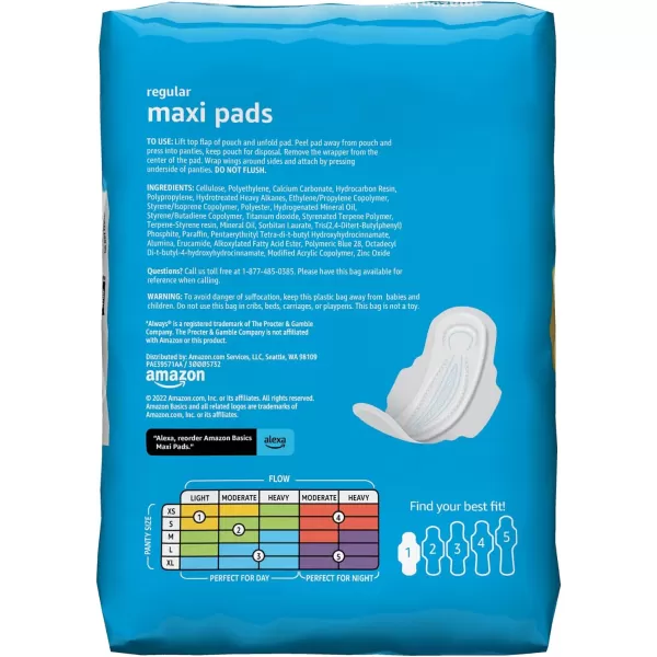 Amazon Basics Thick Maxi Pads with FlexiWings for Periods Regular Absorbency Unscented Size 1 144 Count 4 Packs of 36 Previously Solimo36 Count Pack of 4