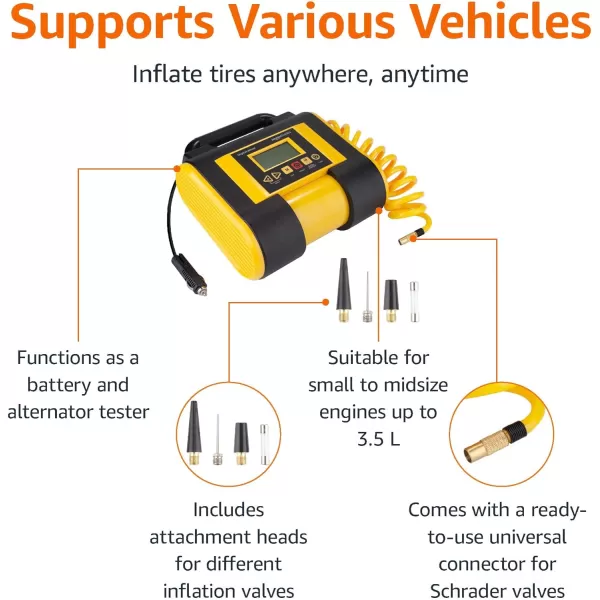 Amazon Basics Tire Inflator Portable Air Compressor Pump with Digital Pressure Gauge 12V DC 150 PSI BlackAmazon Basics Tire Inflator Portable Air Compressor Pump with Digital Pressure Gauge 12V DC 150 PSI Black
