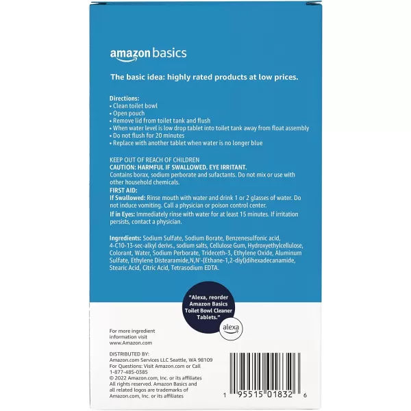 Amazon Basics Toilet Bowl Cleaner Blue Tablets with Oxygen Bleach Unscented 5 Count Pack of 1Amazon Basics Toilet Bowl Cleaner Blue Tablets with Oxygen Bleach Unscented 5 Count Pack of 1