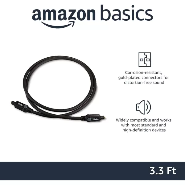 Amazon Basics Toslink Digital Optical Audio Cable MultiChannel for Audio System Sound Bar Home Theatre GoldPlated Connectors 6 Foot Black33 Feet 1Pack