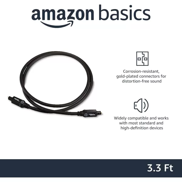 Amazon Basics Toslink Digital Optical Audio Cable MultiChannel for Audio System Sound Bar Home Theatre GoldPlated Connectors 6 Foot Black33 Feet 5Pack