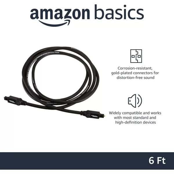 Amazon Basics Toslink Digital Optical Audio Cable MultiChannel for Audio System Sound Bar Home Theatre GoldPlated Connectors 6 Foot Black6 Feet 1Pack