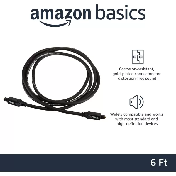 Amazon Basics Toslink Digital Optical Audio Cable MultiChannel for Audio System Sound Bar Home Theatre GoldPlated Connectors 6 Foot Black6 Feet 5Pack