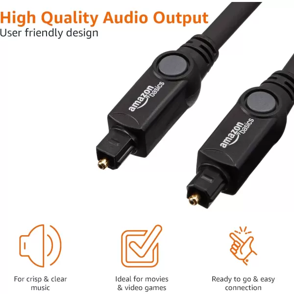 Amazon Basics Toslink Digital Optical Audio Cable MultiChannel for Audio System Sound Bar Home Theatre GoldPlated Connectors 6 Foot Black98 Feet 1Pack