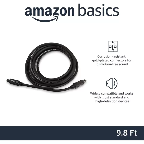 Amazon Basics Toslink Digital Optical Audio Cable MultiChannel for Audio System Sound Bar Home Theatre GoldPlated Connectors 6 Foot Black98 Feet 5Pack