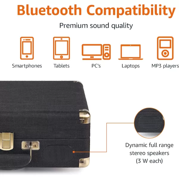 Amazon Basics Turntable Record Player with Builtin Speakers and Bluetooth Suitcase BlackSuitcase  Black