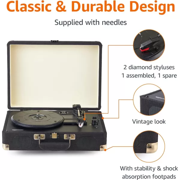 Amazon Basics Turntable Record Player with Builtin Speakers and Bluetooth Suitcase BlackSuitcase  Black