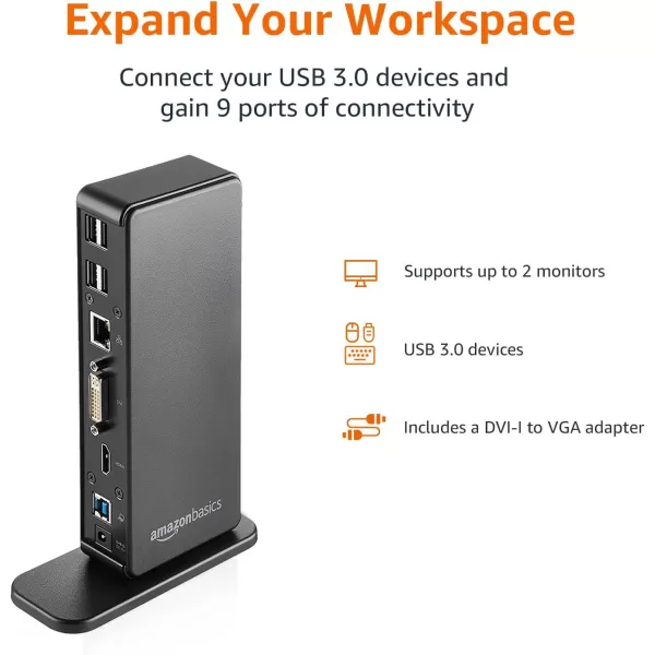 Amazon Basics USB 30 Universal Laptop Dual Monitor Docking StationAmazon Basics USB 30 Universal Laptop Dual Monitor Docking Station