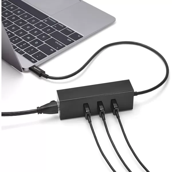 Amazon Basics USB 31 TypeC to 3 Port USB Hub with Ethernet Adapter  BlackBlack 1Pack Cable