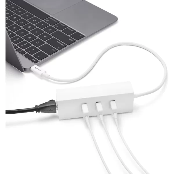 Amazon Basics USB 31 TypeC to 3 Port USB Hub with Ethernet Adapter  BlackWhite 1Pack Cable